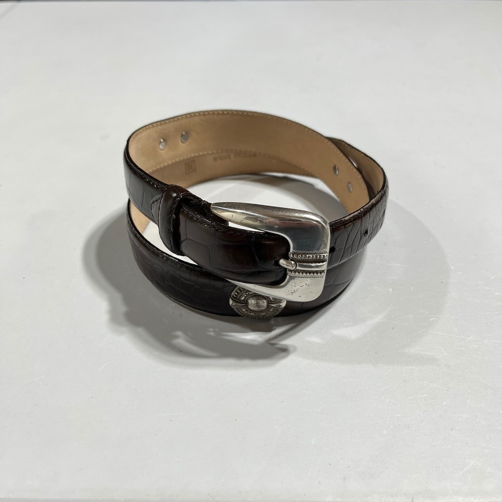 Fossil Brown Croco Embossed Leather Concho Belt Medium Western Classic Neutral